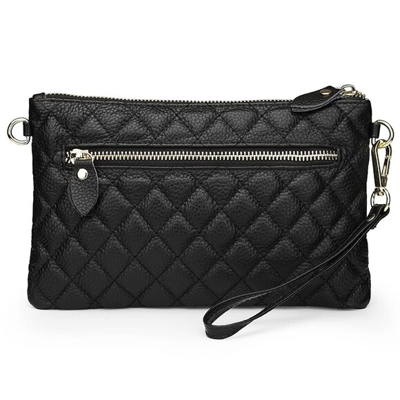 Genuine Leather Crossbody Bags for Women Wristlet- Crossbody Black Quilted - Picture 8 of 8